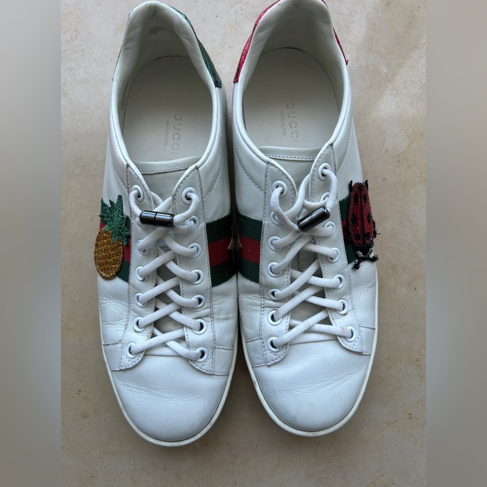 Gucci Ace women’s leather sneakers 37.5 pineapple and ladybug - rare